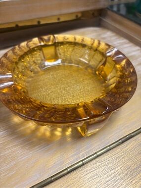 Vintage Amber Glass Decorative Ashtray - Amber Home Accent